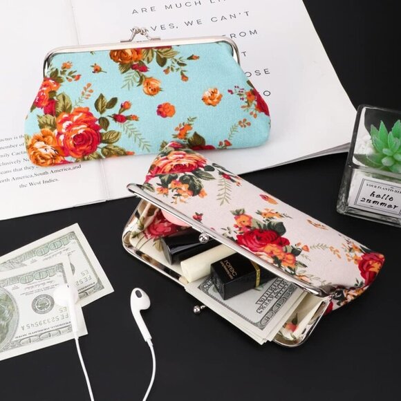 2 Packs Large Coin Purse Floral Cell Phone Pouch Clasp Wallet Handbags Change Po - Picture 5 of 10